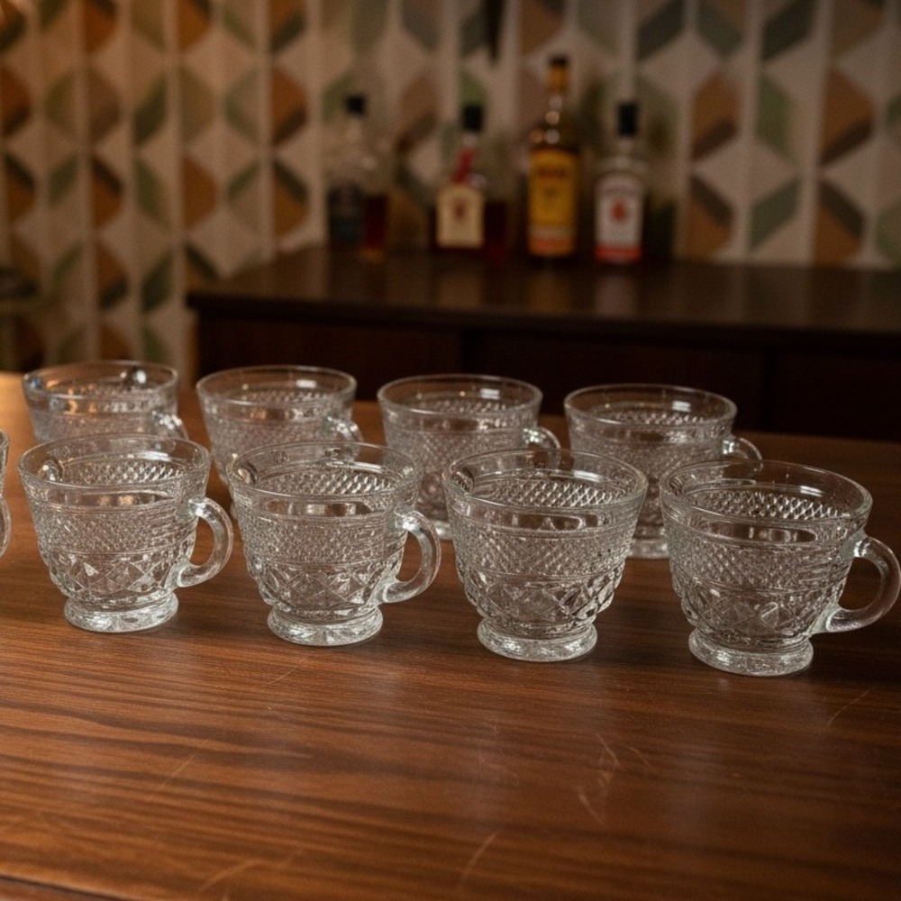 Anchor Hocking Wexford Clear Punch Cups, Set of 8,‎ Vtg Pressed Glass Drinkware